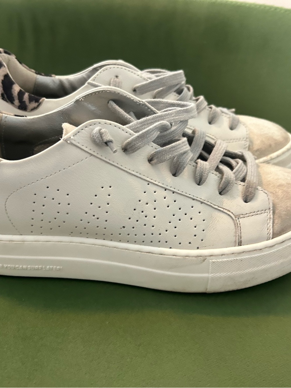 P448 women’s white/grey and leopard sneakers size 39